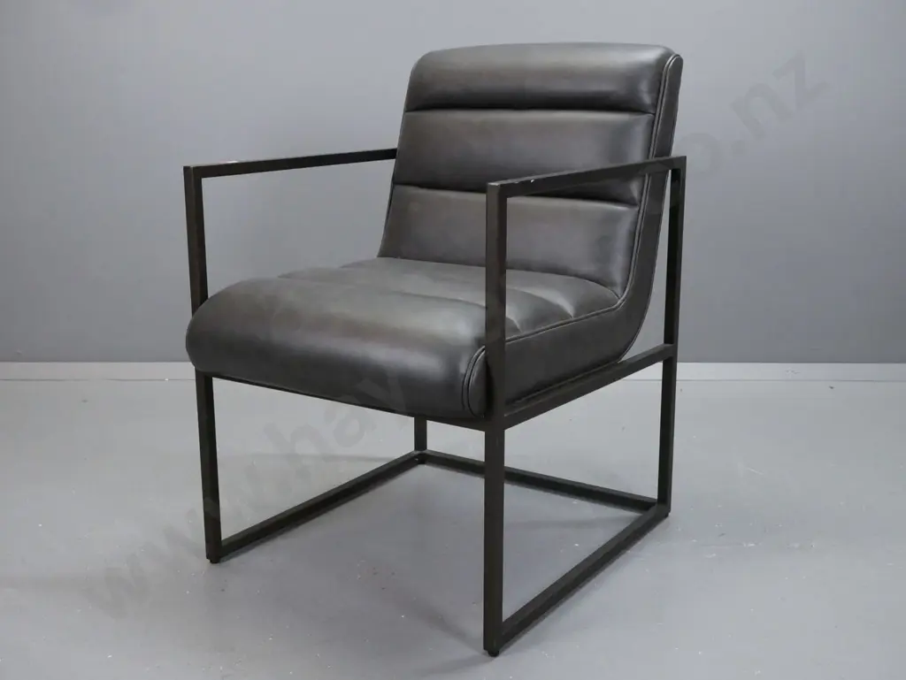 contemporary Thomas Bina design leather upholstered metal framed chair, made for Rochdale Spears Co Ltd, marked Made in Image 1++