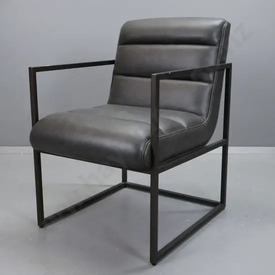 contemporary Thomas Bina design leather upholstered metal framed chair, made for Rochdale Spears Co Ltd, marked Made in