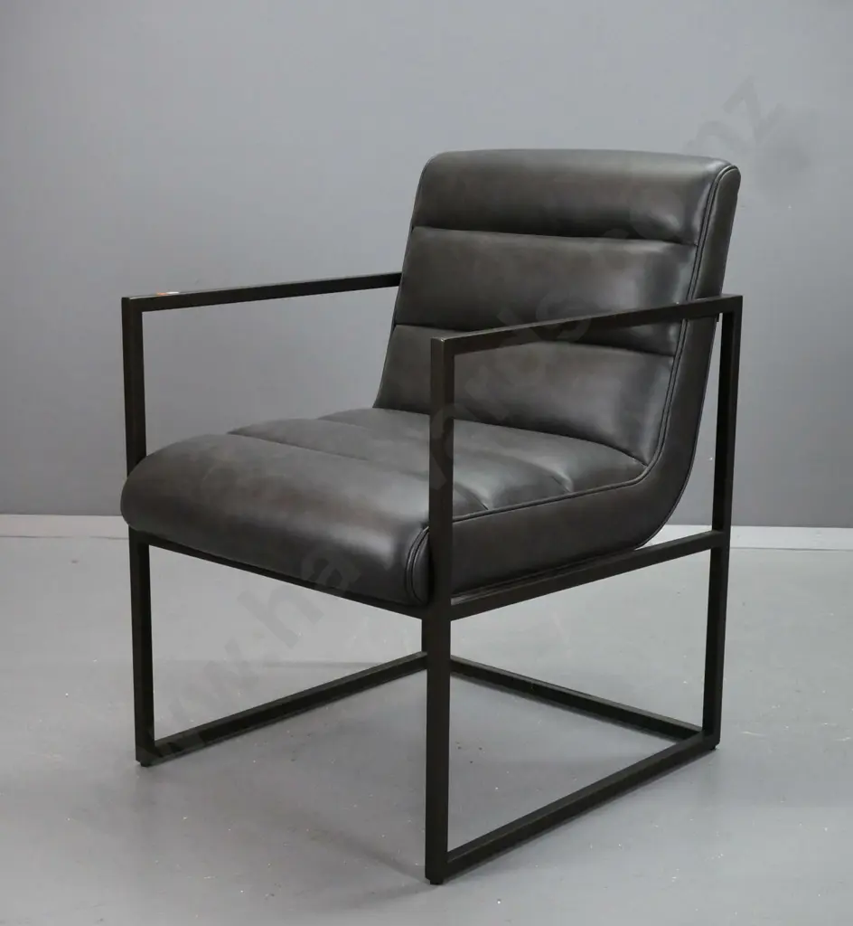 contemporary Thomas Bina design leather upholstered metal framed chair, made for Rochdale Spears Co Ltd, marked Made in Image 1++