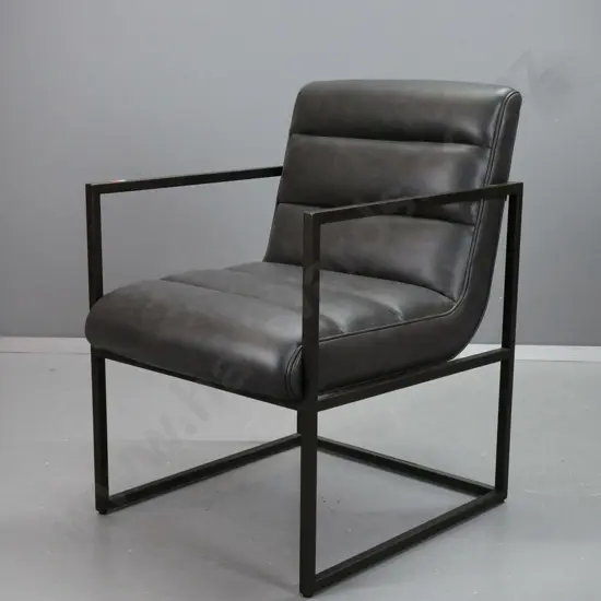 contemporary Thomas Bina design leather upholstered metal framed chair, made for Rochdale Spears Co Ltd, marked Made in