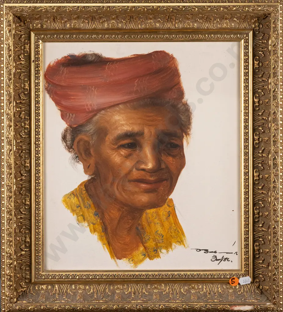 Illegible signature -- framed oil on stretched canvas, portrait of woman with turban, H-335 W-285 Image 1++