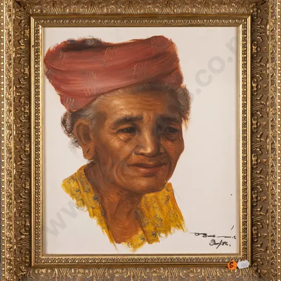 Illegible signature -- framed oil on stretched canvas, portrait of woman with turban, H-335 W-285