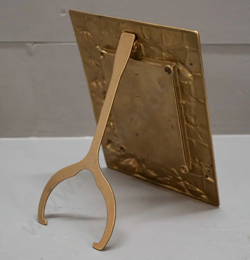 nouveau style solid cast brass picture frame - floral, insect and brickwork motifs - 2 screws missing from backing plate Image 1++