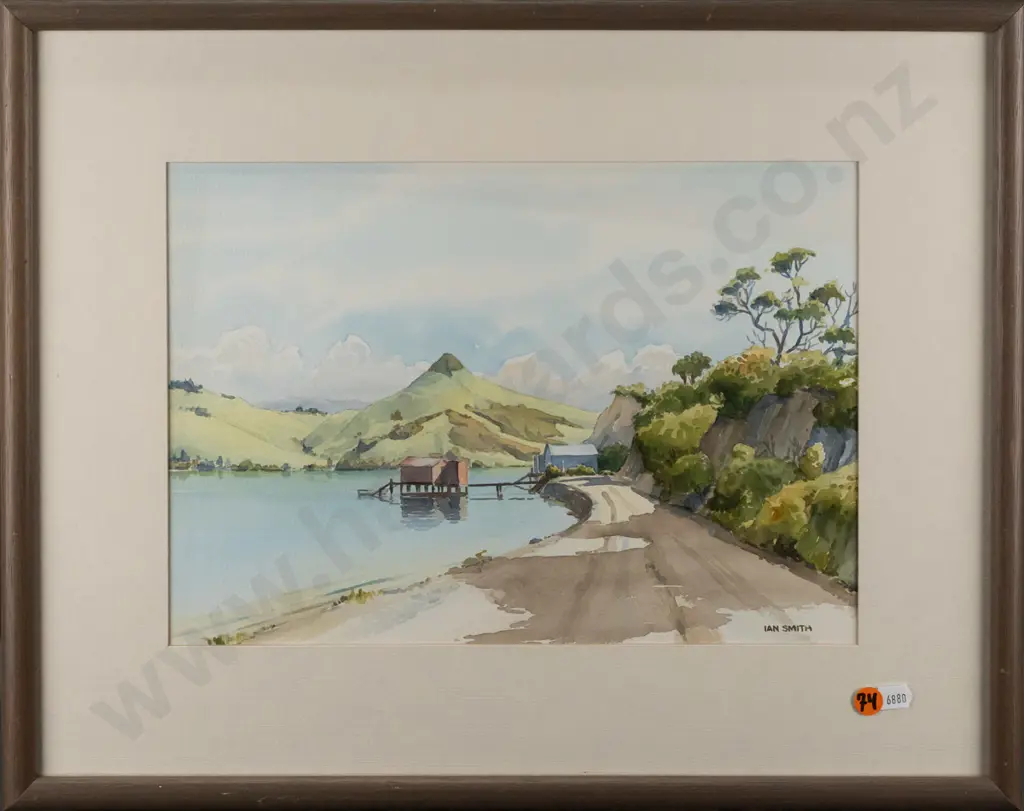 Ian Smith -- framed watercolour "Allans Beach Rd. Dunedin" H-235 W-335 Image 1++