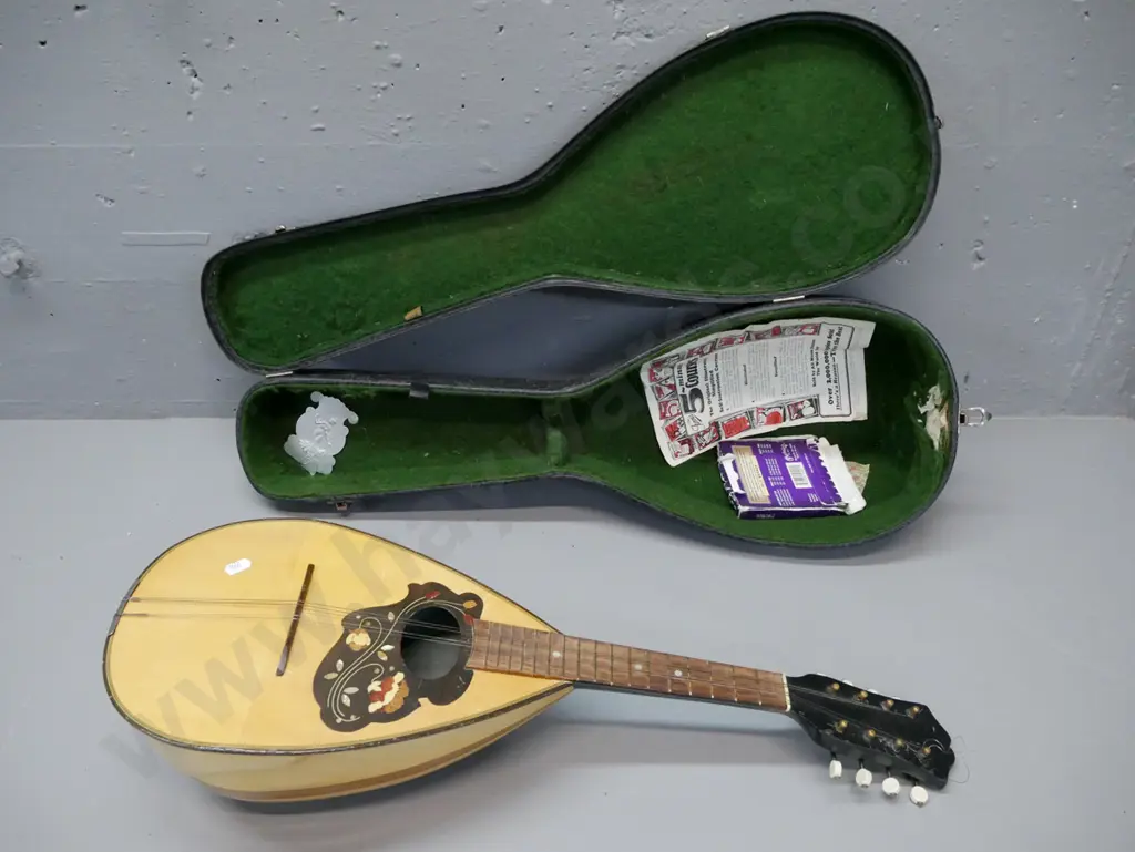bowl back mandolin with original case, no makers mark, mother of pearl etc inlaid pick guard L-600 [some wear & Image 1++
