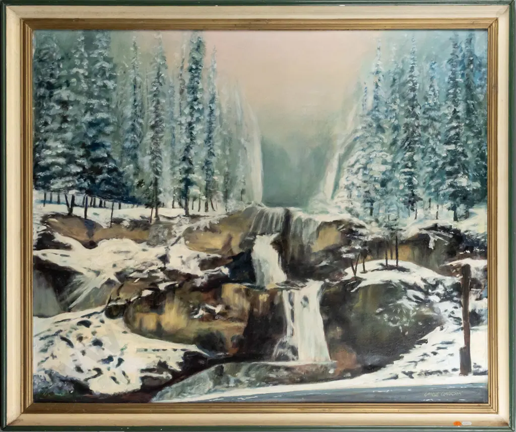 George Clarkson - framed oil on canvas tree and river scene H660 W800 Image 1++