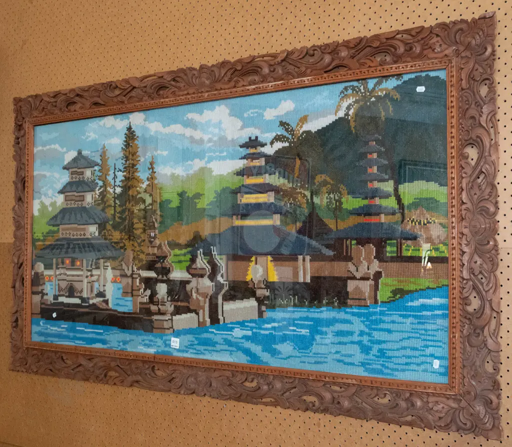 large ornate wooden carved needlework - pagodas Image 1++