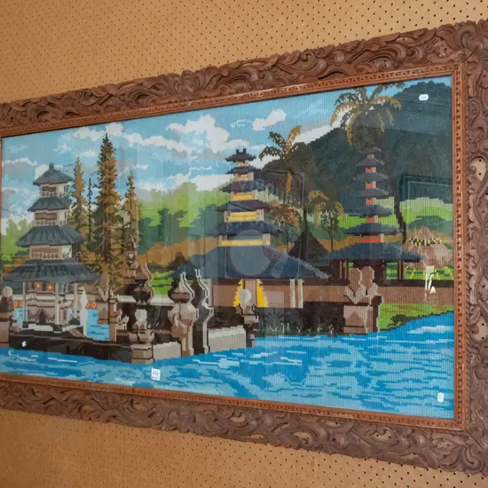 large ornate wooden carved needlework - pagodas