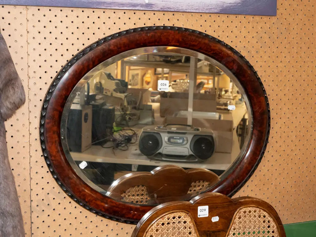 wood framed bevelled edge oval mirror W600 Image 1++