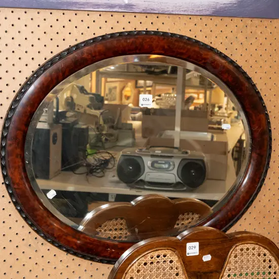 wood framed bevelled edge oval mirror W600