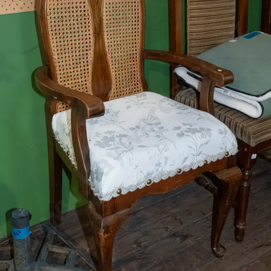 mahogany cab leg upholstered rattan back dining chair