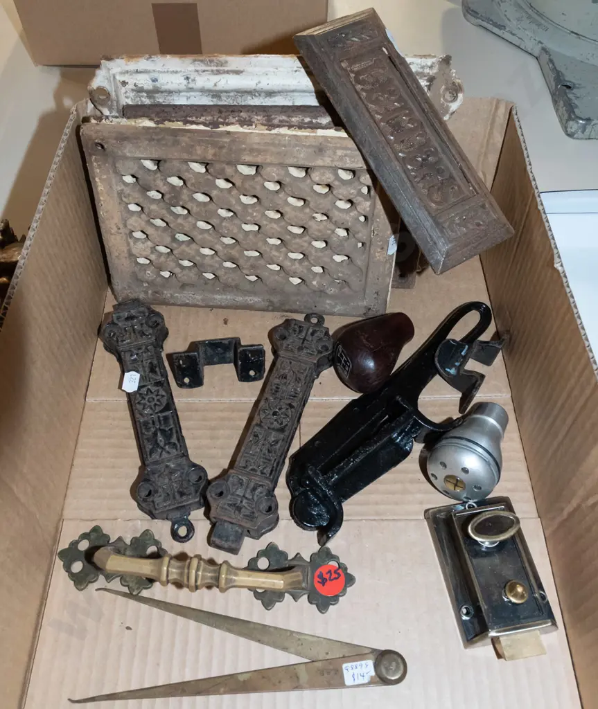 box; Victorian cast iron air vent covers, letter slot, locks etc Image 1++