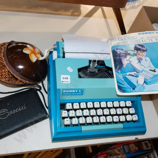 Buddy L typewriter, protractor set etc