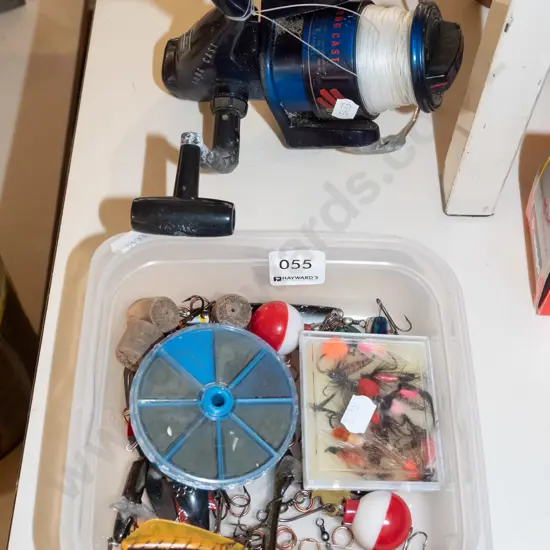 fishing reel, hooks, lures
