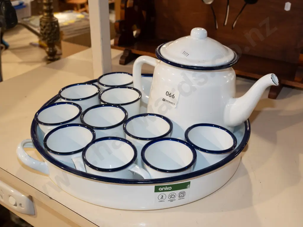 enamel tray, teapots, cups Image 1++
