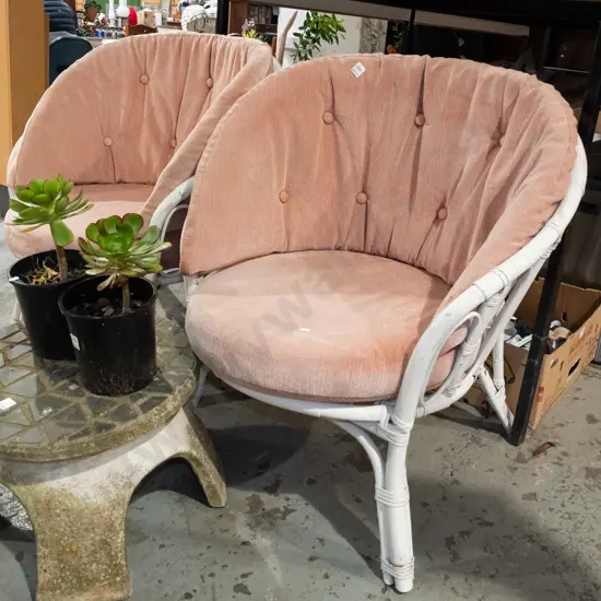 2x deep upholstered cane tub chairs