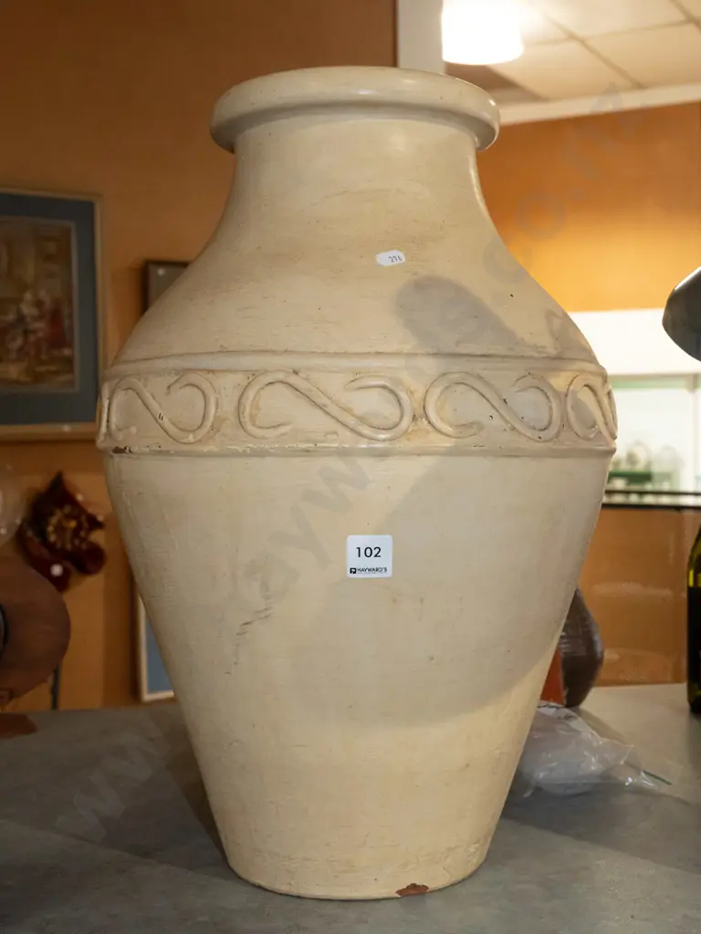 large painted terracotta urn - chip to base H500 Image 1++