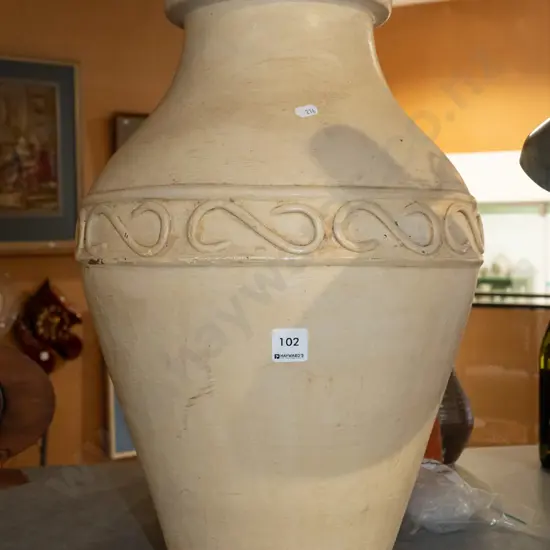 large painted terracotta urn - chip to base H500