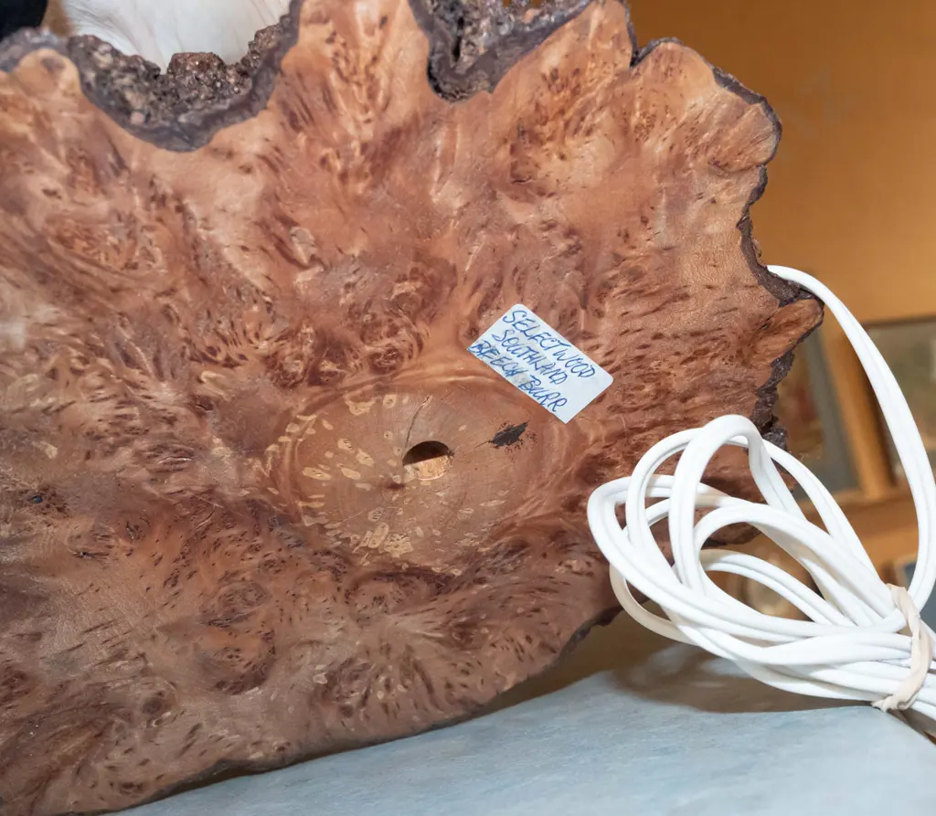 table lamp made form Southland beech burr with felted wool shade Image 1++