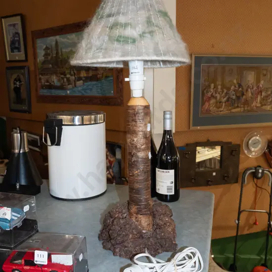 table lamp made form Southland beech burr with felted wool shade