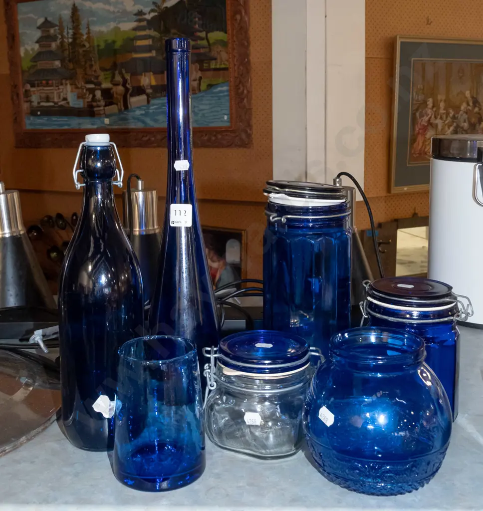blue glass stoarge jars and bottles Tallest H420 Image 1++