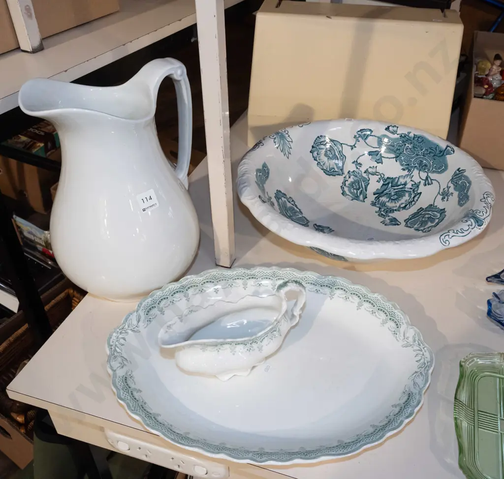 wash jug, wash bowl, Johnson Bros gravy boat and ashet Image 1++