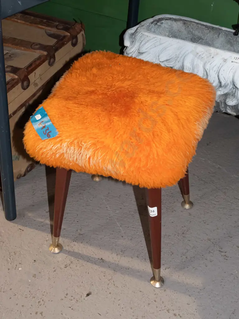 orange upholstered woollen stool Image 1++