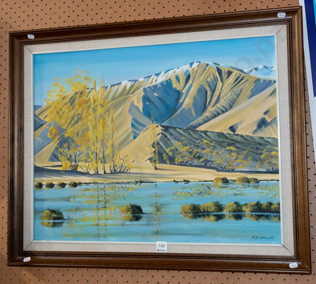 framed oil - lake and mountain scene Image 1++