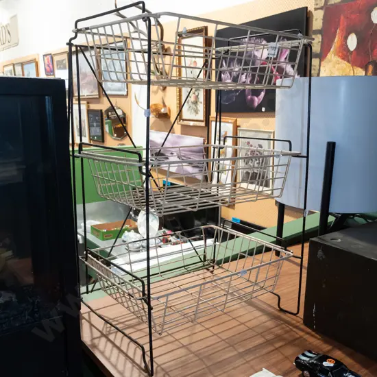 3x wire baskets on stand