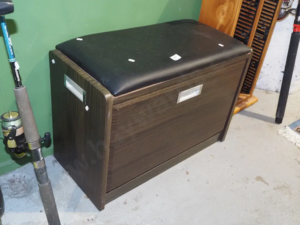 drop front vinyl upholstered faux wood storage box Image 1++