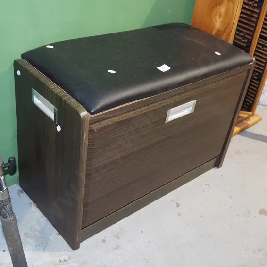 drop front vinyl upholstered faux wood storage box