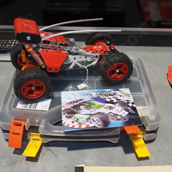 plastic organiser, Meccano type toy vehicle