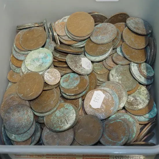 tub of copper coins
