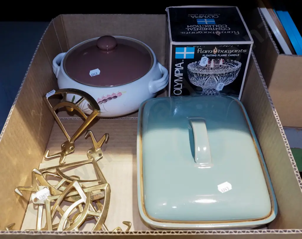box; coat hooks, Denby lidded baking dish, casserole etc Image 1++