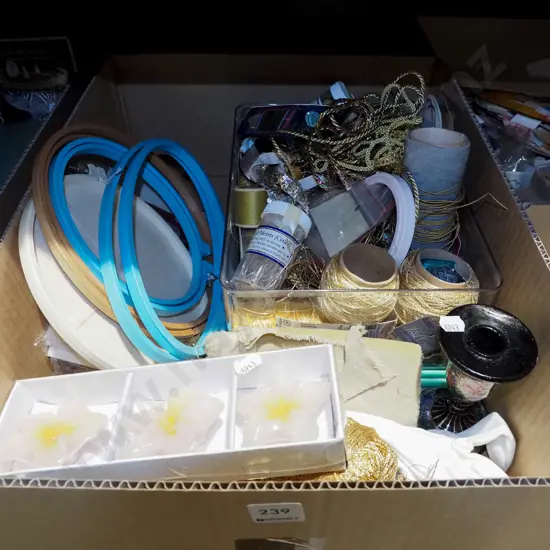 box; craft supplies, threads, floral candles etc