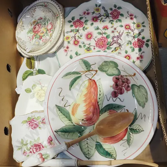box; salad bowls, servers, cake plate etc