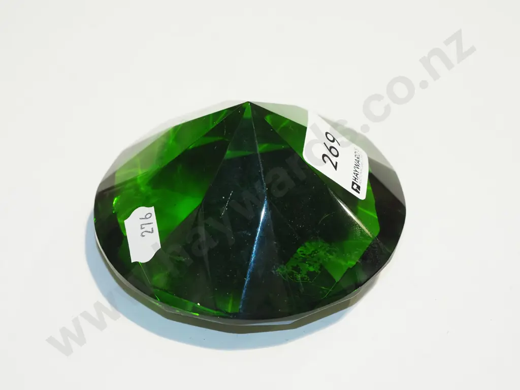 cut green glass paperweight Image 1++