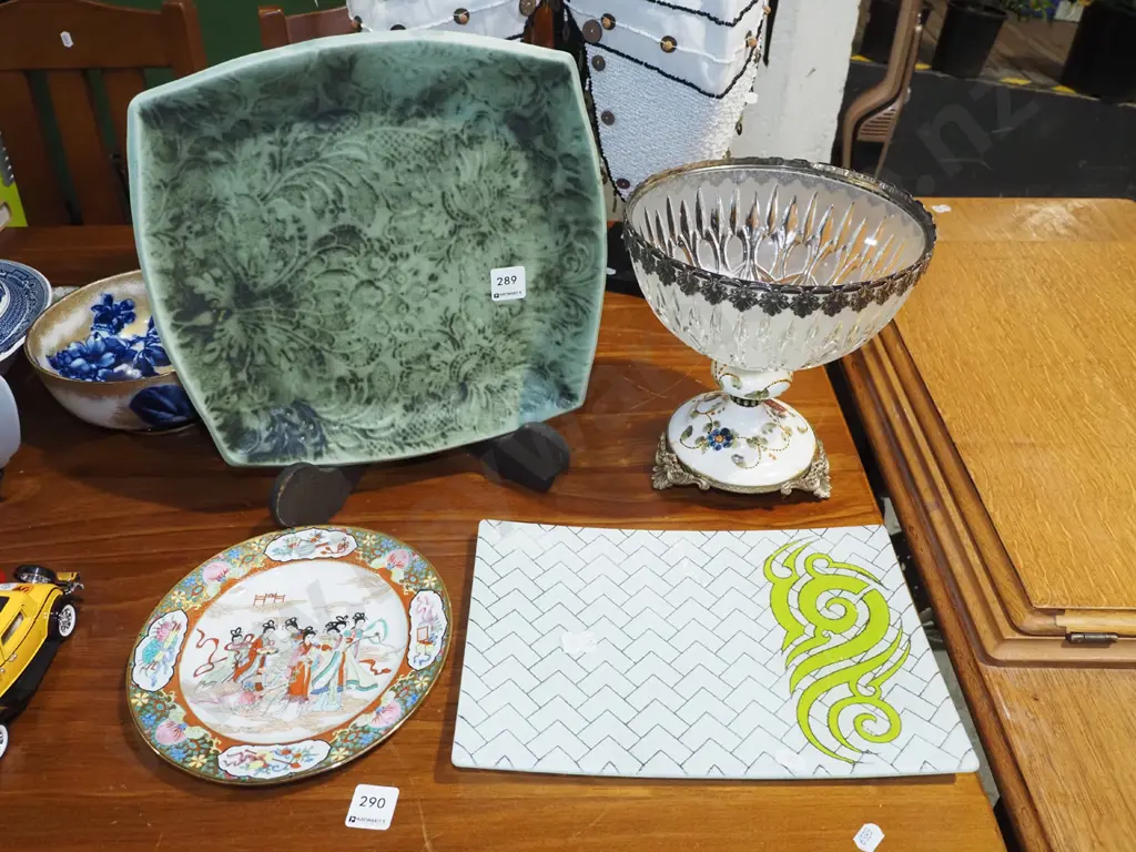 glass plate, ceramic square plate, Asian plate, Italian style comport H220 Image 1++