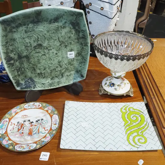 glass plate, ceramic square plate, Asian plate, Italian style comport H220