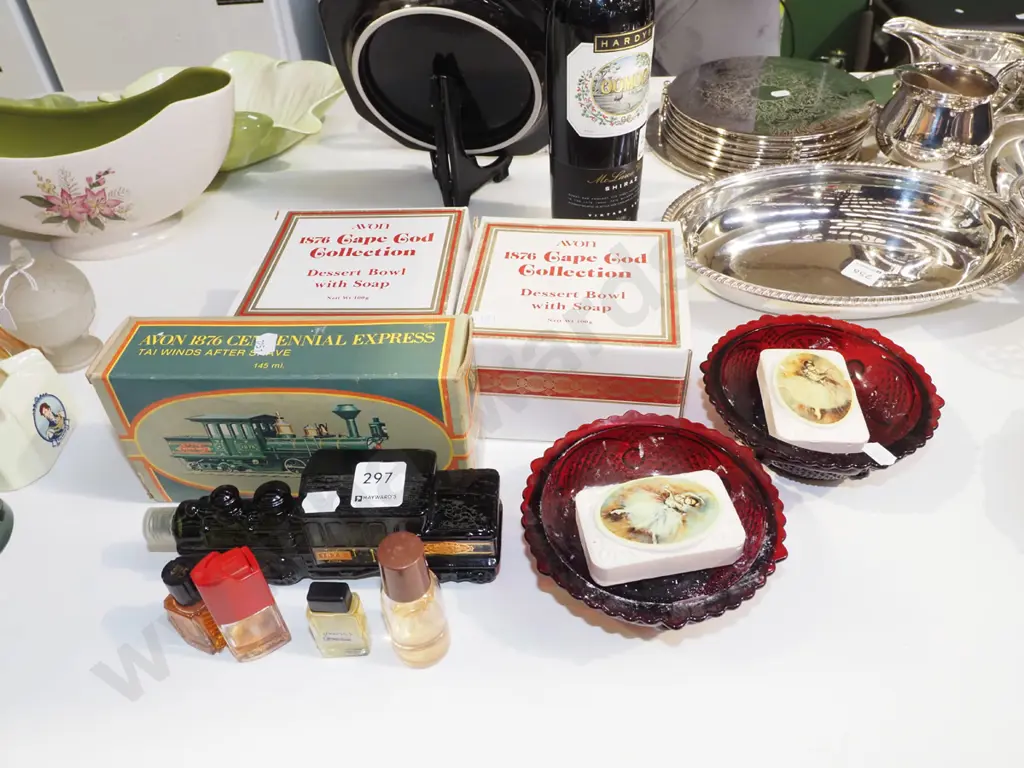 steam train aftershave, ruby glass bowls, part perfumes Image 1++