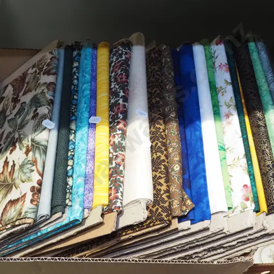 box of fabric pieces