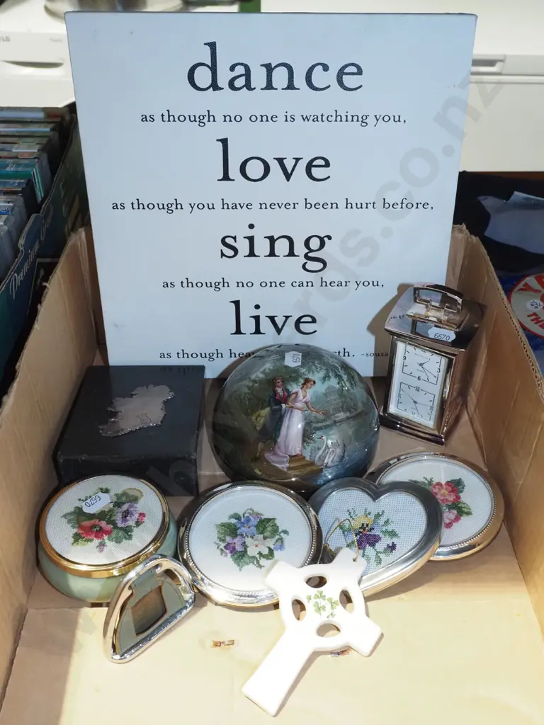 box; motto print on canvas, canisters, needleworks etc Image 1++