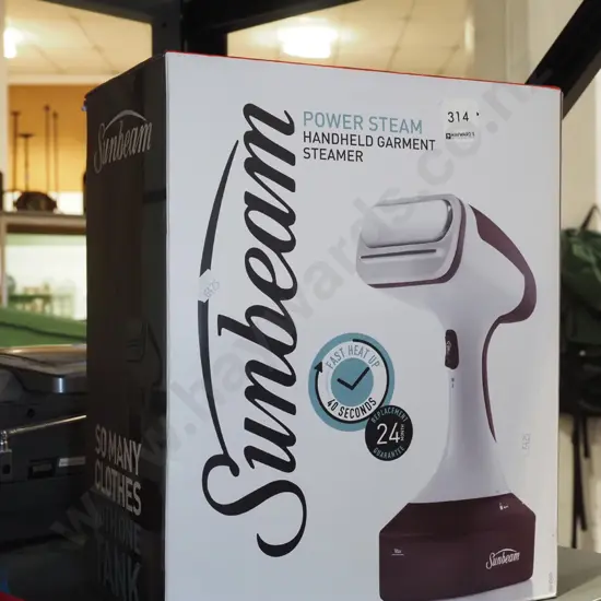 boxed Sunbeam Power Steam hand held garment steamer