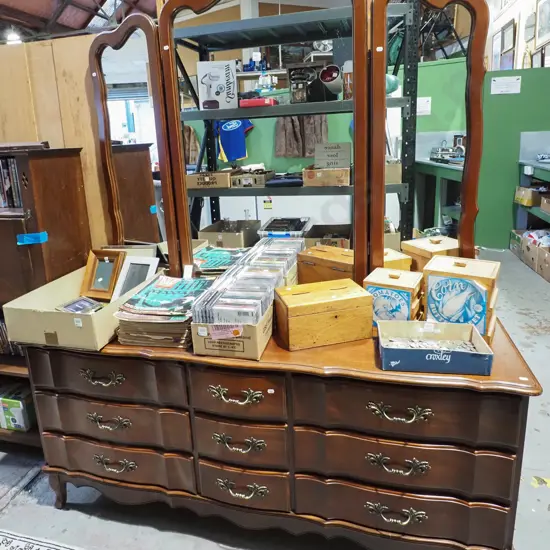 mahogany 9 drawer mirror back dresser with 3 mirrors H1850 W1520 