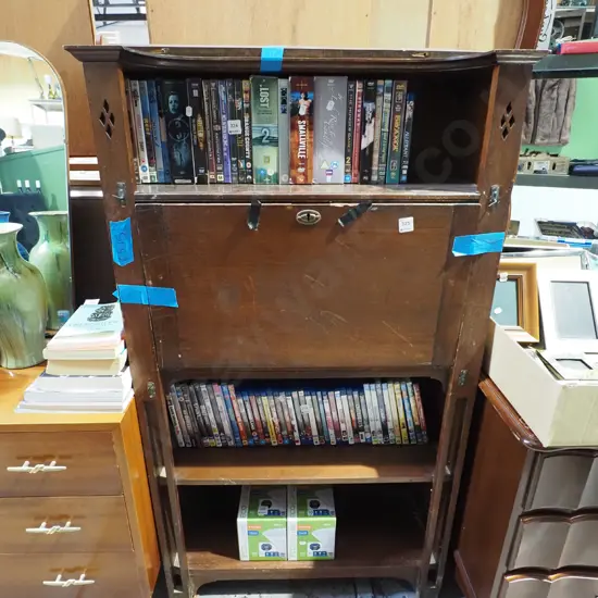 restorer's drop front desk - borer in back, mising lock and hinges, broken top  - poor condition 