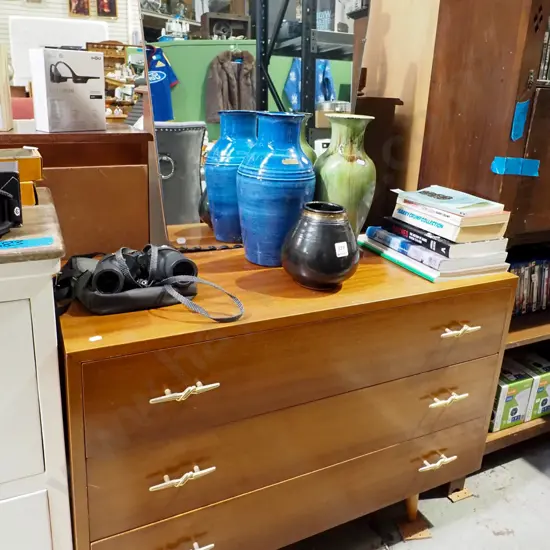 mid century 3 drawer mirror back dresser H1350 W920 D400