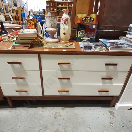 mid century pine and painted 5 drawer lowboy H740 W1320 D395