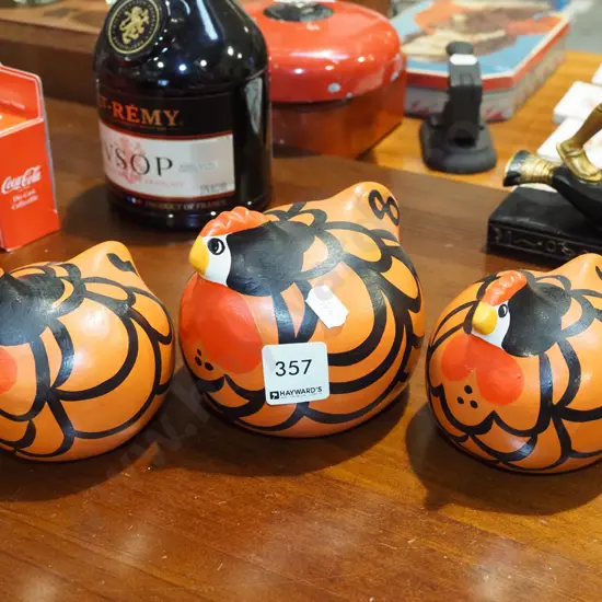 3x hand painted happy hens