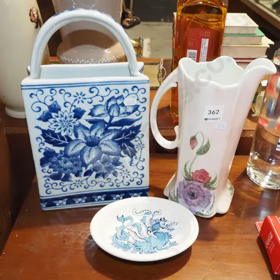 Radford hand painted vase, ceramic basket, Masons soap dish Basket H280