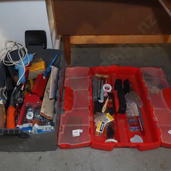 tool box; glue guns, scrapers etc